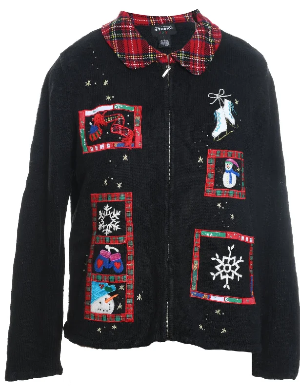 Festive Print Christmas Cardigan - L