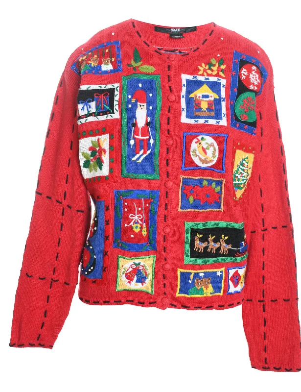 Festive Print Christmas Cardigan - L