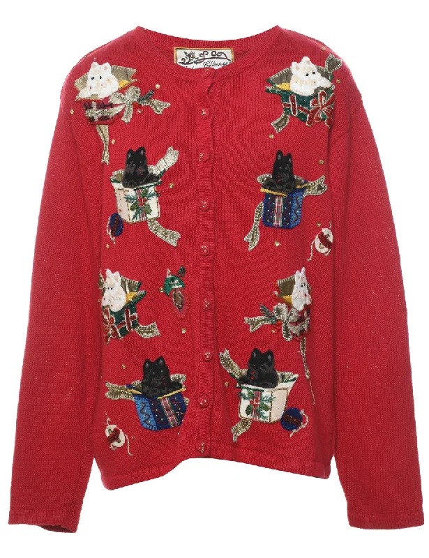 Festive Print Christmas Cardigan - L