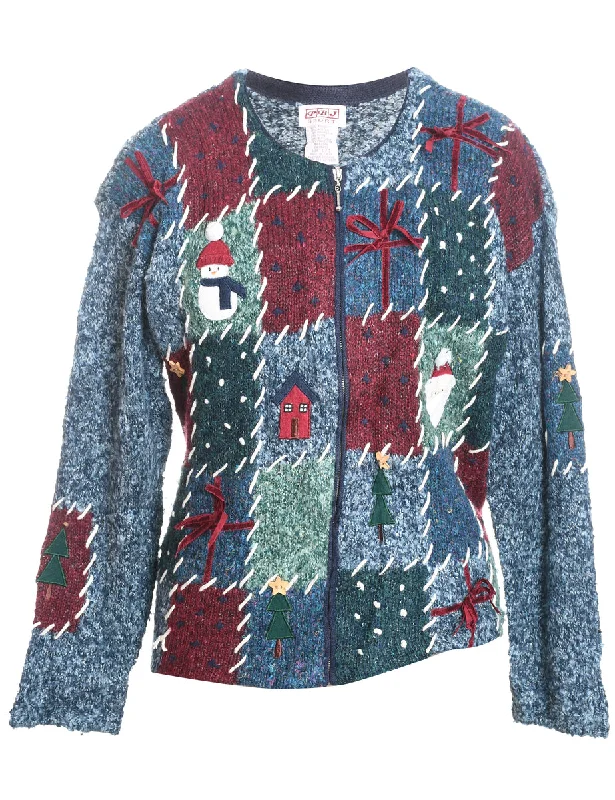 Festive Print Christmas Cardigan - L