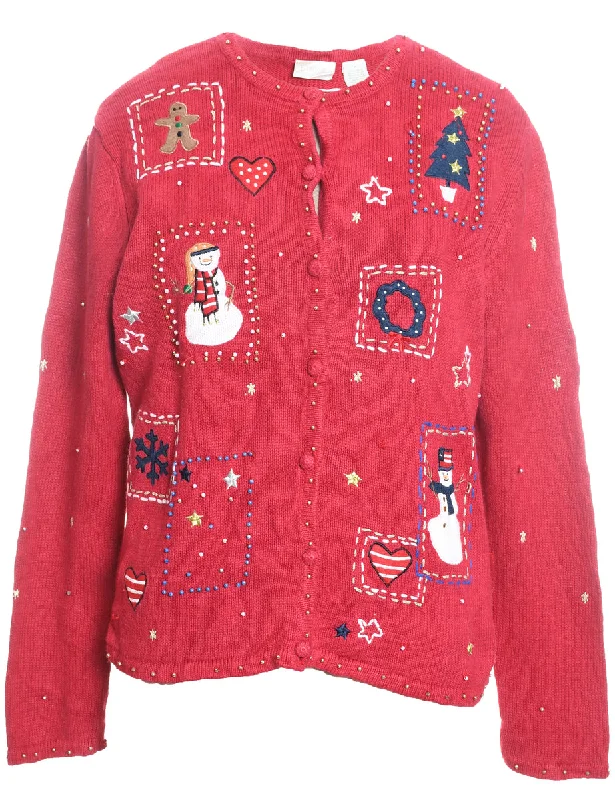 Festive Print Christmas Cardigan - M