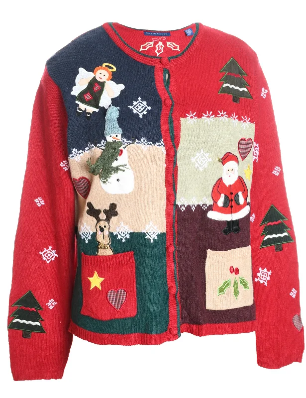 Festive Print Christmas Cardigan - M