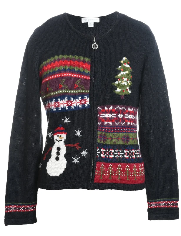 Festive Print Christmas Cardigan - M