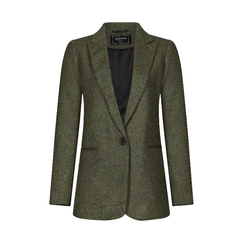 Green Herringbone Cara Donegal Tweed Blazer