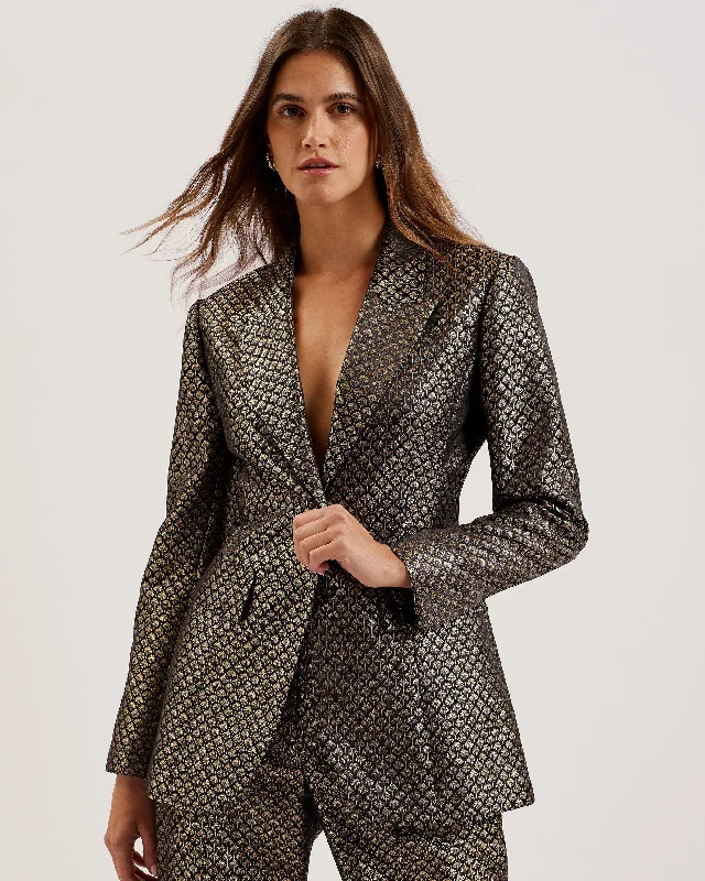 Mangu Jacquard Hourglass Tailored Blazer Black