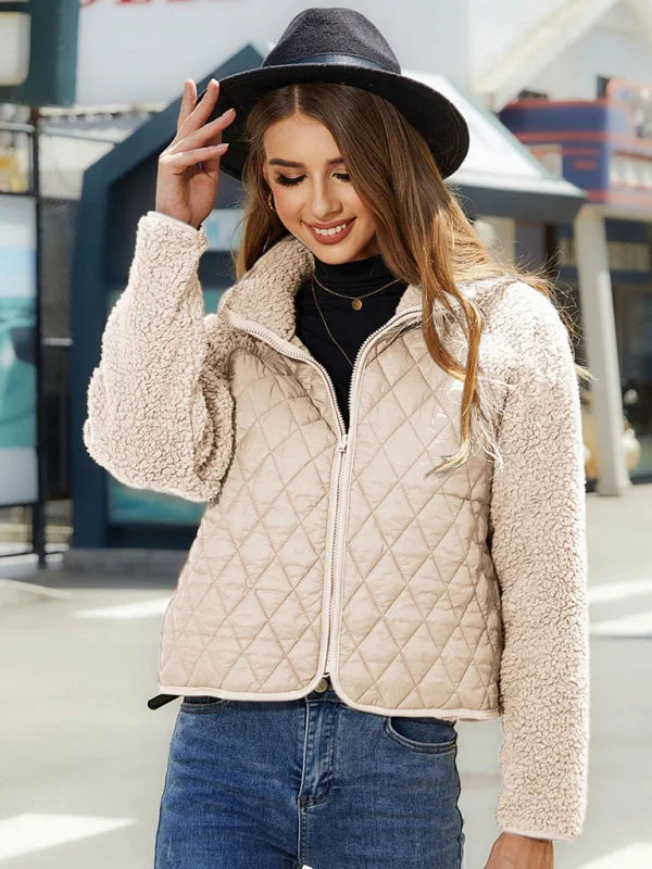 New cardigan zipper long sleeve plush patchwork jacket