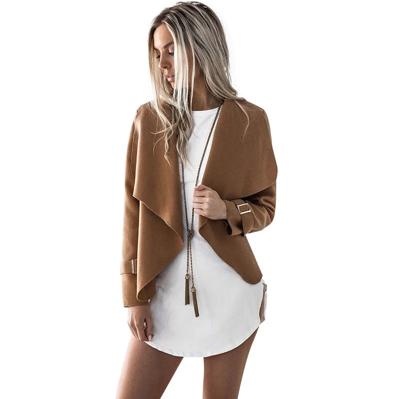 New Fashion Women Coat Cardigan Open Stitch Turn-down Collar Jacket Outwear Women Clothing