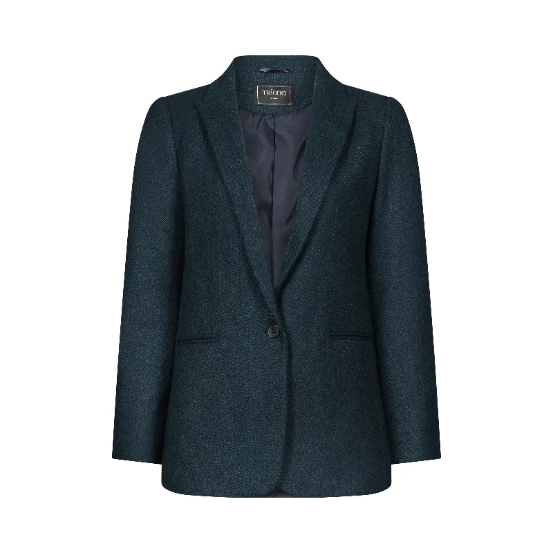 Teal Herringbone Cara Donegal Tweed Blazer