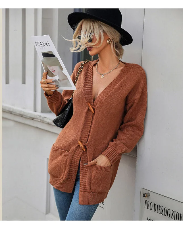 Women's Long Sleeve Solid Color Sweater Cardigan Jacket