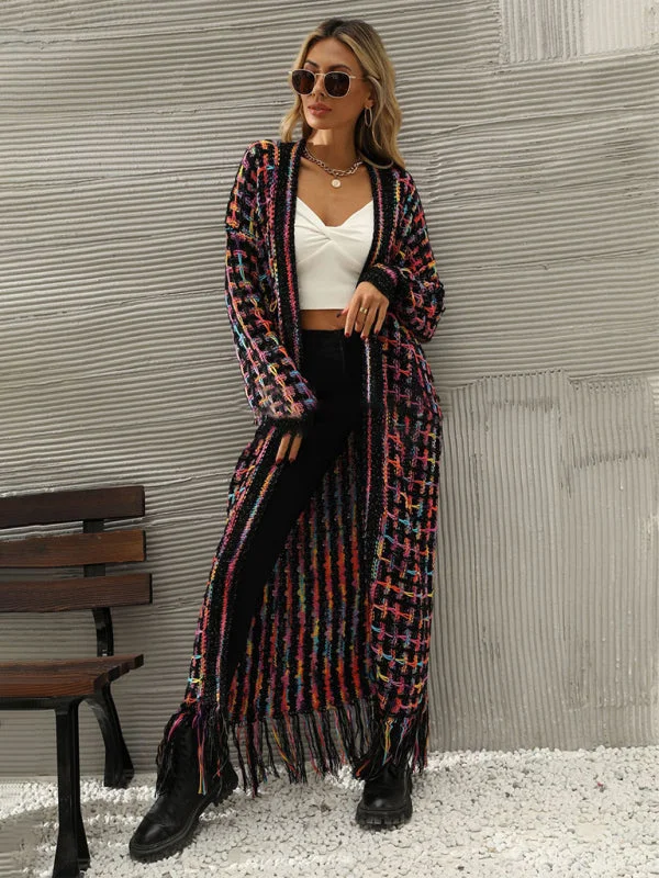 women's tassel long cardigan coat sweater