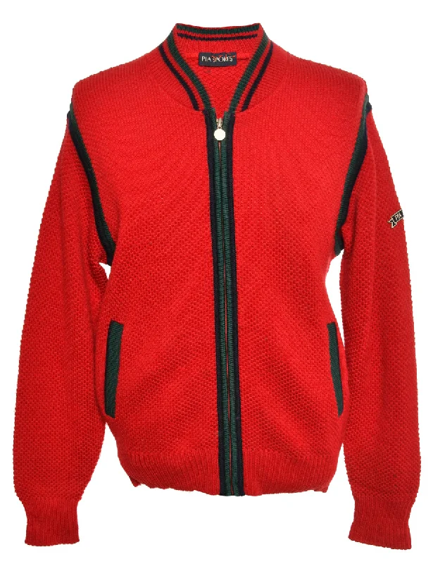 Red Zip Front Cardigan - M