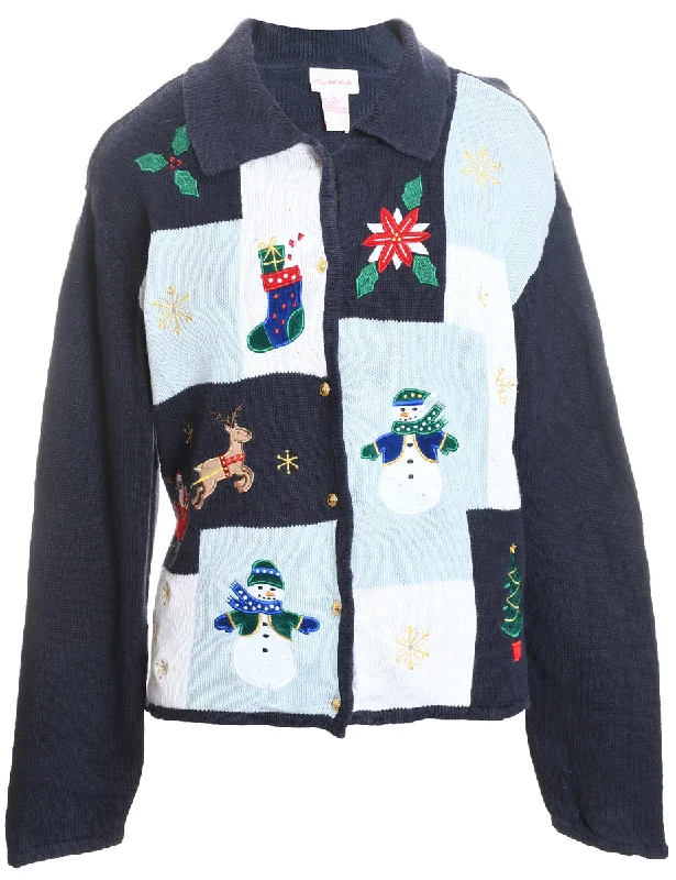 Santa Claus & Reindeer Christmas Cardigan - L