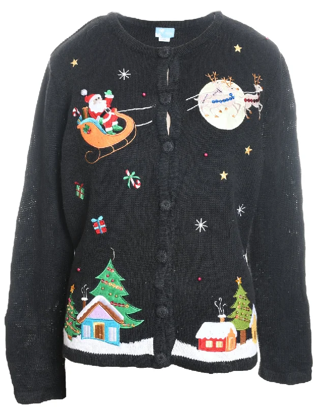 Santa Claus & Reindeer Christmas Cardigan - M