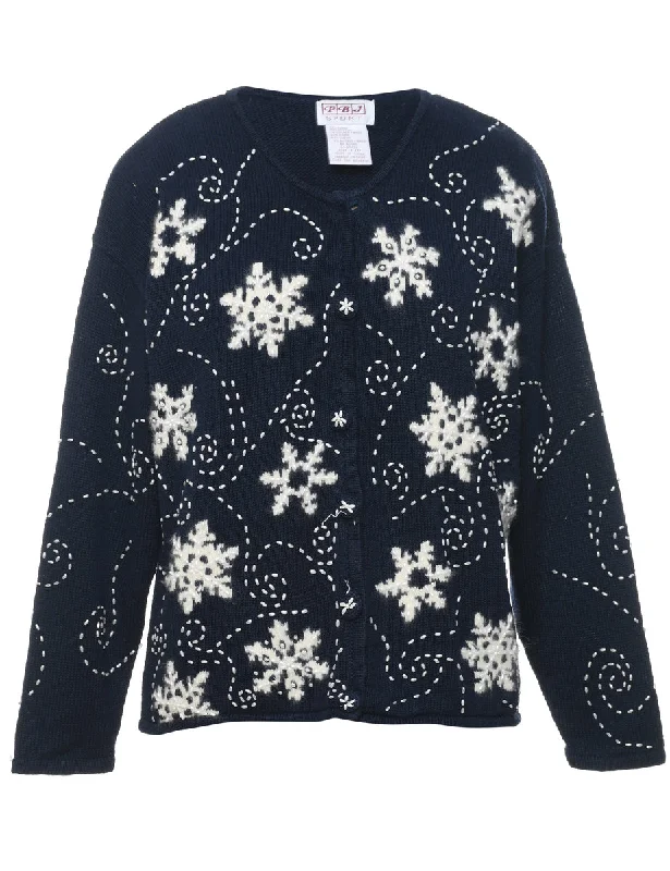 Snowfall Design Christmas Cardigan - L