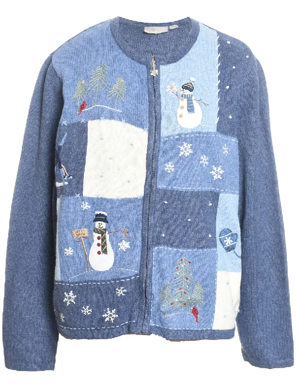 Snowman Christmas Cardigan - L