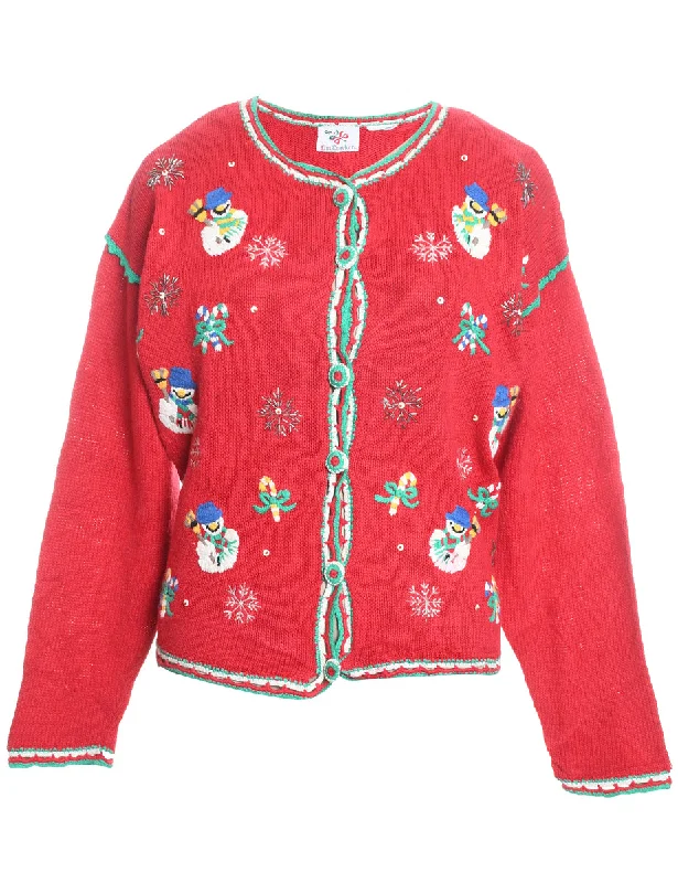 Snowman Christmas Cardigan - L