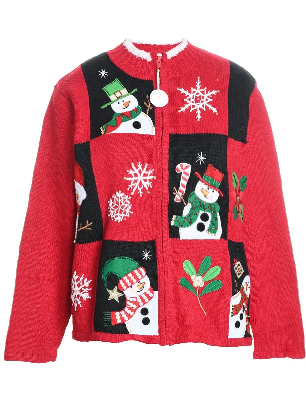 Snowman Christmas Cardigan - L