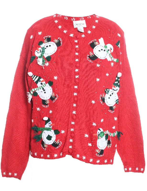 Snowman Christmas Cardigan - L