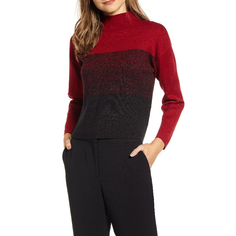 Anne Klein Women's Color Block Long Sleeve T-Shirt Sweater Red Size Small