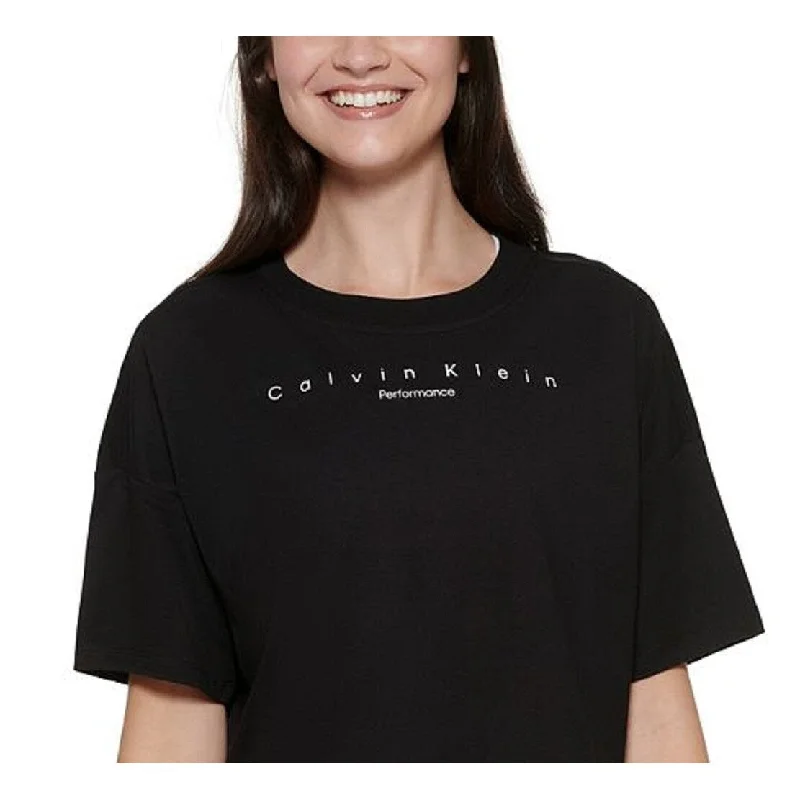 Calvin Klein Women's Performance Logo Cropped T-Shirt Black Size X-Large