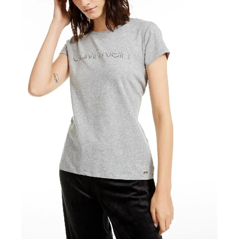 Calvin Klein Women's Studded Logo T-Shirt Grey Size Small