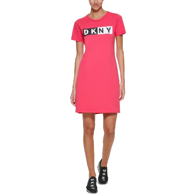 DKNY Women's Cotton Logo T-Shirt Dress Pink Size Small