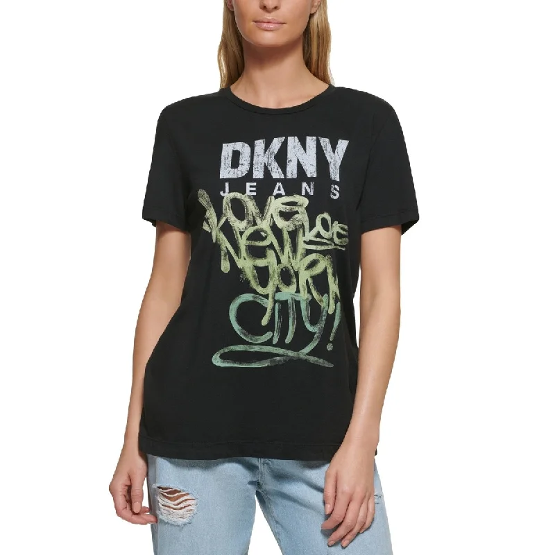 DKNY Women's Graffiti Logo T-Shirt Black Size Large