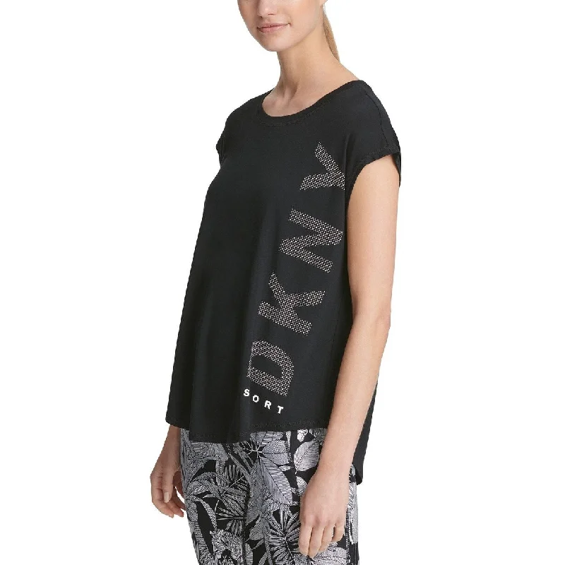 DKNY Women's Sport Logo Cap-Sleeve T-Shirt Black Size Small