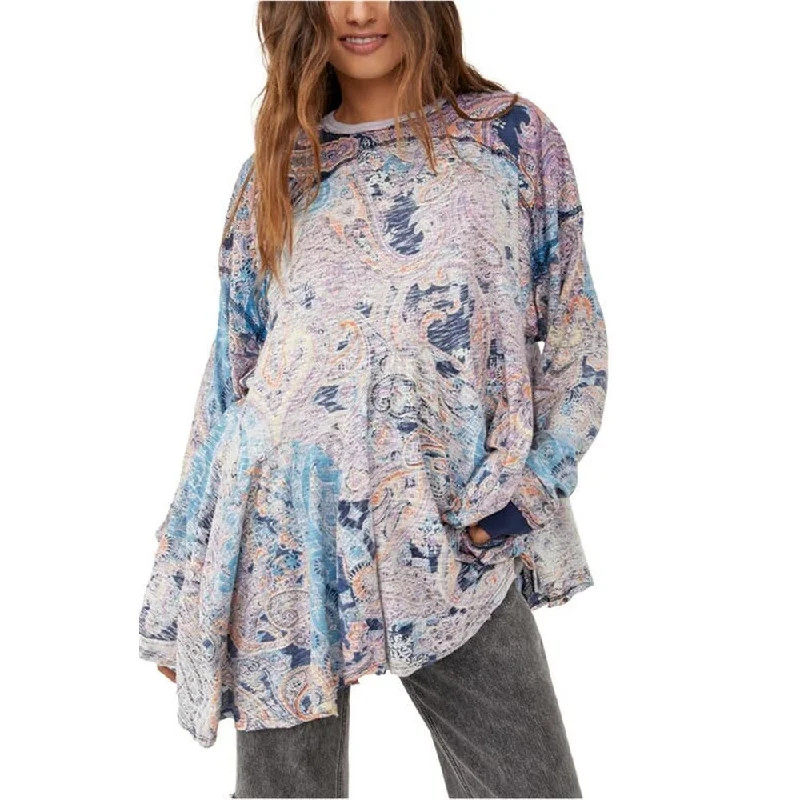 Free People Women's Making Circles Paisley Cotton & Modal T-Shirt Blue Size X-Small