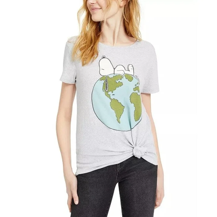 Hybrid Junior's Snoopy Planet Earth T-Shirt Grey Size Medium