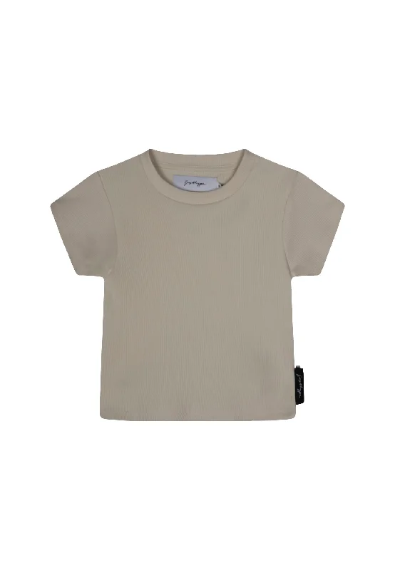 Justhype Womens Beige Ribbed Cropped T-Shirt