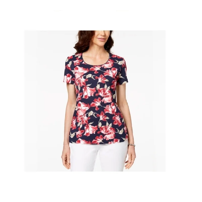 Karen Scott Women's Print T-Shirt Bloom Floral Combo Size Medium - Blue