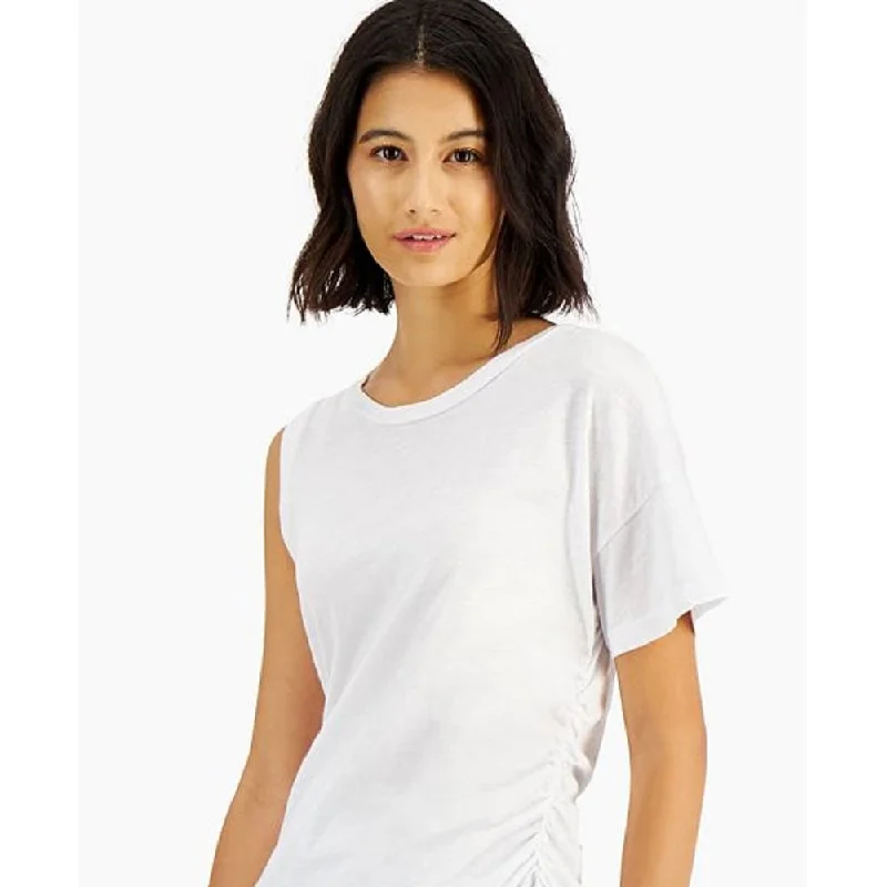 Lna Women's Leone Cotton Ruched T-Shirt White Size Large