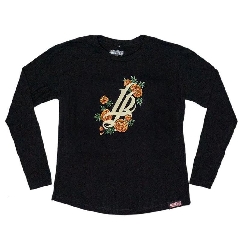 Marigold Cursive LB Women's Black Long Sleeve T-Shirt