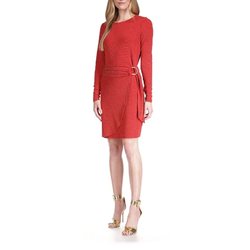 Michael Kors Women's Metallic Faux Wrap T-Shirt Dress Red