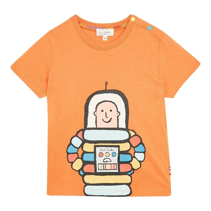 Paul Smith Junior Kids Rodrigue Astronaut Print T-Shirt in Sunset Orange