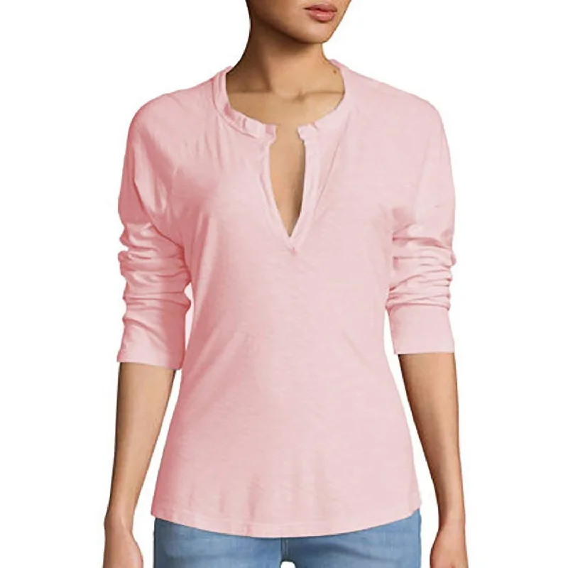 Split Neck Raglan T-Shirt In Light Pink