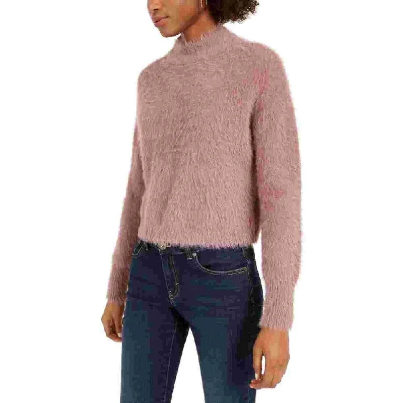 Sun+ Moon Women's Fuzzy Finish Long Sleeve Mock T-Shirt Sweater Pink Size X-Small