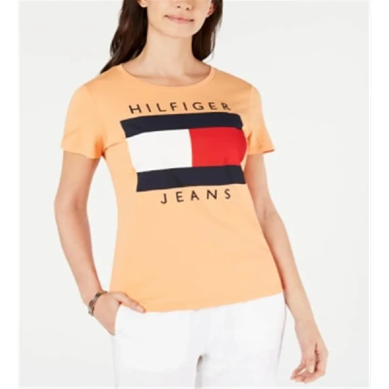 Tommy Hilfiger Women's Cotton Embroidered Logo T-Shirt Orange Size X-Large