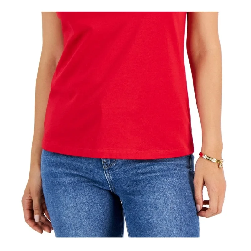 Tommy Hilfiger Women's Crew Neck Rhinestone Embellished T-Shirt Red Size Small