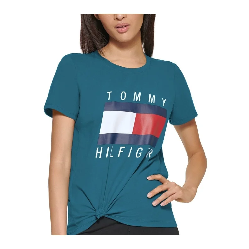 Tommy Hilfiger Women's Tie Front Logo T-Shirt Blue Size X-Small