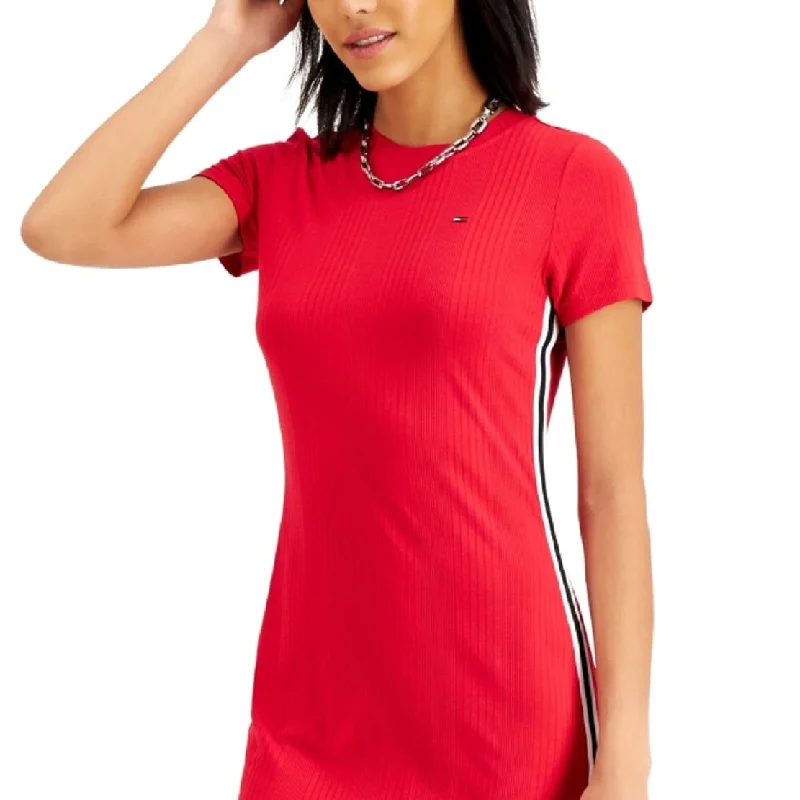 Tommy Jeans Women's Striped Long T-Shirt Dress Red Size Xx-Small