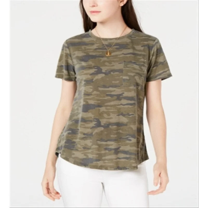 Ultra Flirt Junior's Camo Printed Pocket T-Shirt Green Size M