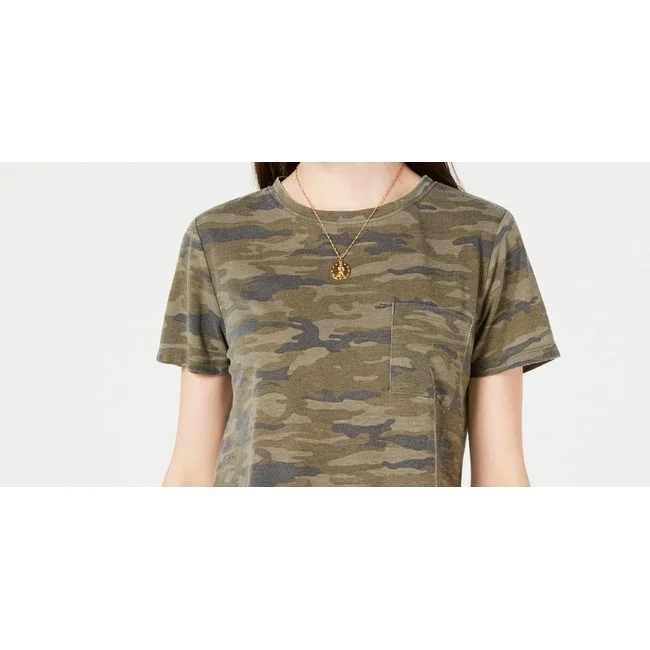 Ultra Flirt Juniors' Camo-Printed Pocket T-Shirt Green Size Small