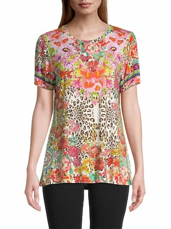 Wild Garden Printed Puff-Sleeve Flared T-Shirt In Multi