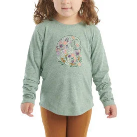 Youth Girls Long Sleeve Floral C T-Shirt - Patina Heather