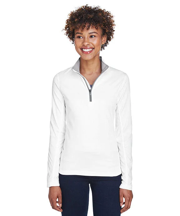 8230L - UltraClub Ladies Cool & Dry Sport Quarter-Zip Pullover | White