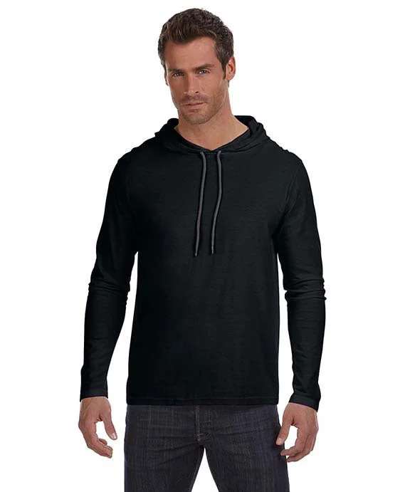 987AN - Gildan Lightweight Long Sleeve Hooded T-Shirt | Black/Dark Gray