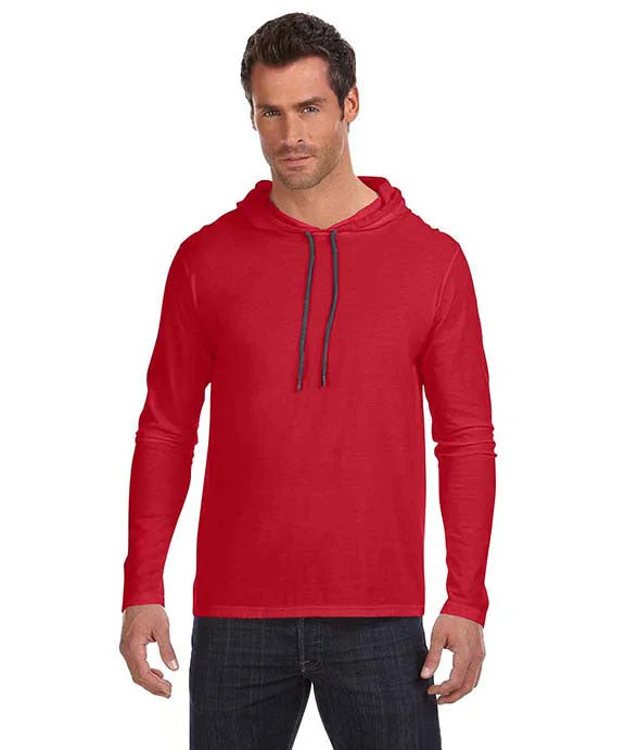 987AN - Gildan Lightweight Long Sleeve Hooded T-Shirt | Red/Dark Gray