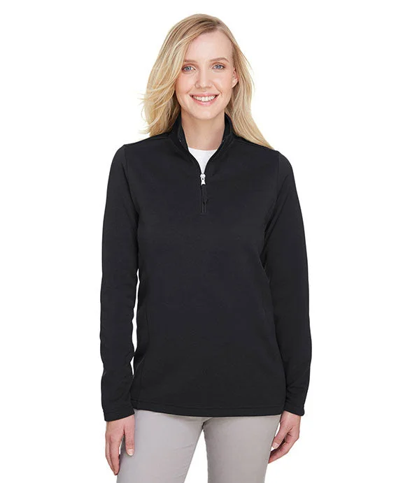 UC792W - UltraClub Ladies Coastal Pique Fleece Quarter-Zip | Black